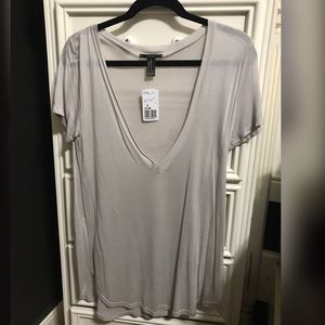 F21: Taupe Deep V-Neck Tee